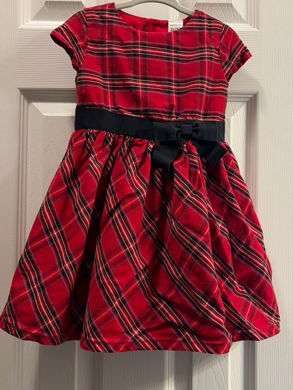 Carter's Red Plaid Dress with Black Waist Bow